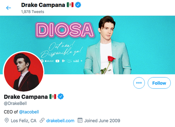 Drake Bell Campana twitter page