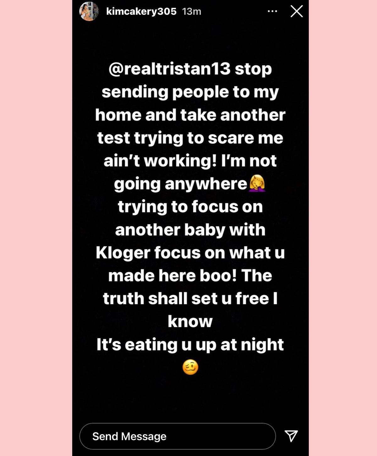 Tristan Thompson's alleged baby momma claims he sent people to her house to intimidate her!