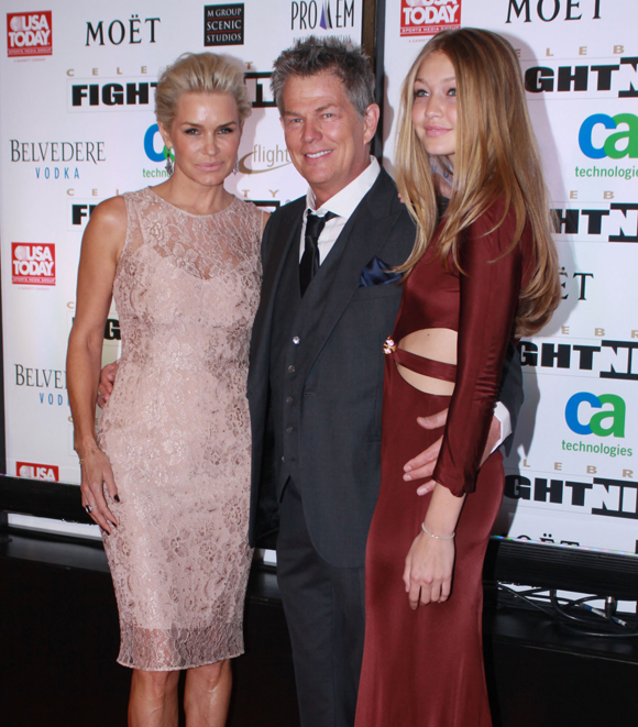 Gigi Hadid with mother Yolanda and stepfather David Foster in 2012