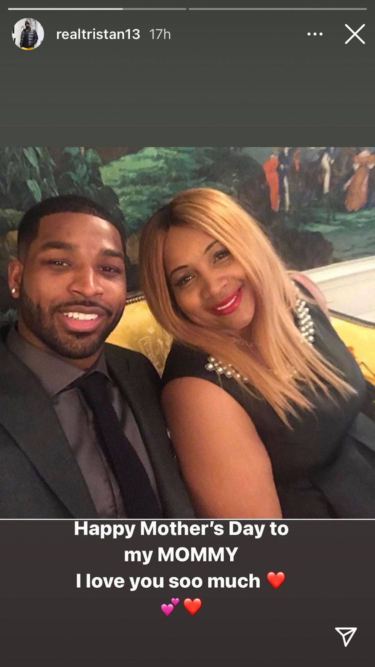Tristan Thompson celebrates his own mom for Mother's Day!