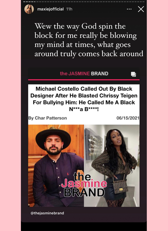 maxie james : instagram story about michael costello