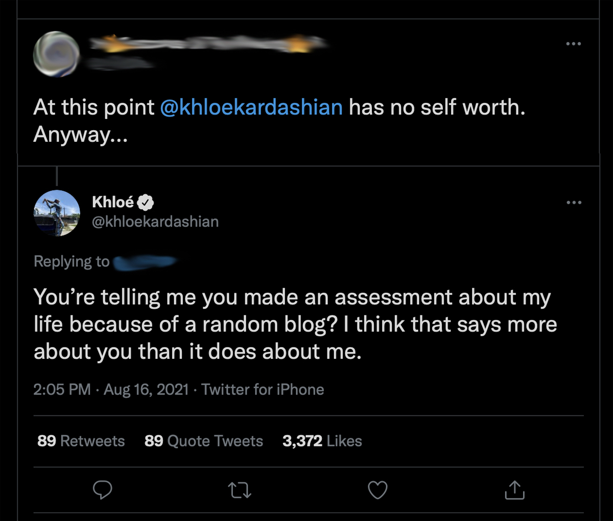 Khloé Kardashian slams fan for making 'self worth' comment about the reality VIDEO star possibly getting back with one another with Tristan Thompson! 