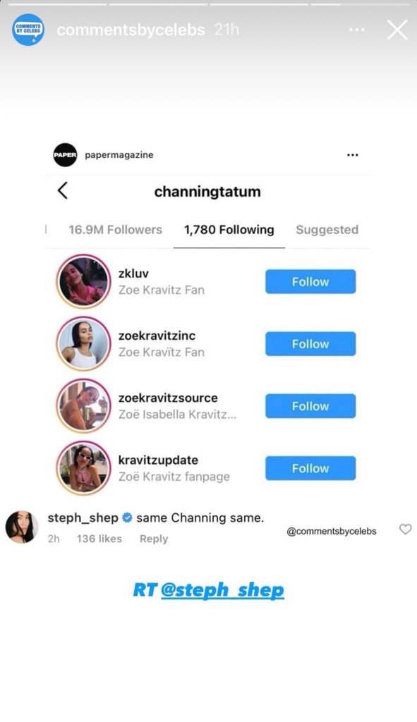 OMG Channing Tatum Is Following Zoë Kravitz Fan Accounts!