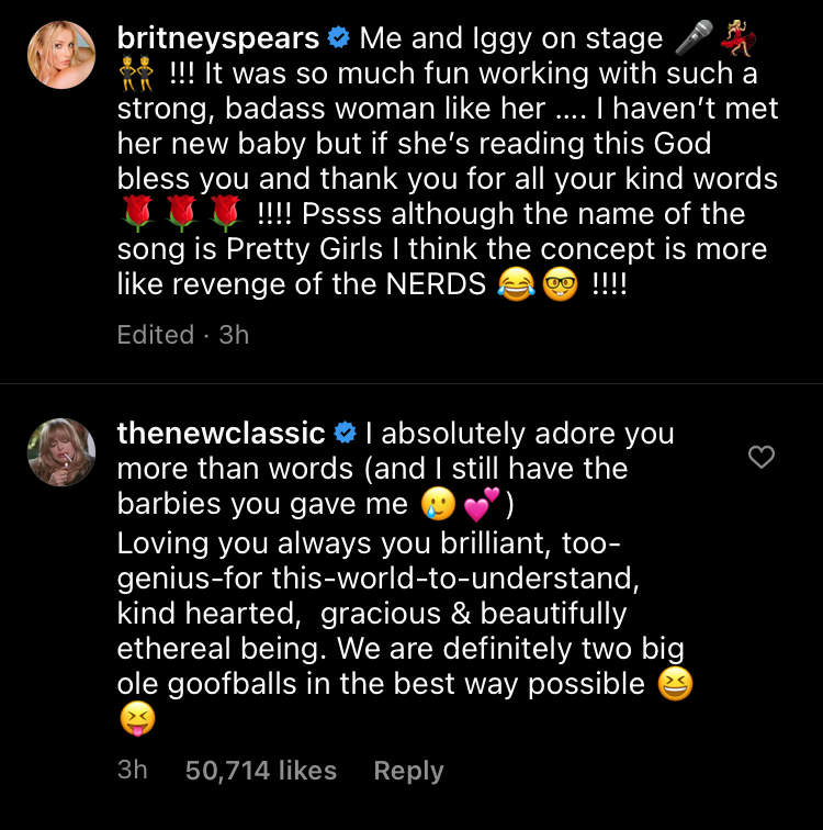 Britney Spears & Iggy Azalea Reconnect With Adoring Instagram Comments 6 Years After Pretty Girls Collaboration!