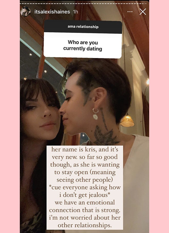 alexis haines: details kris relationship on instagram story