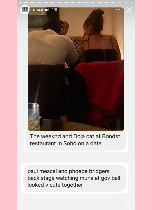 the weeknd, doja cat: source for deuxmoi zits pair out on a date