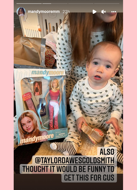mandy moore : shows off gus's new mandy moore doll xmas gift