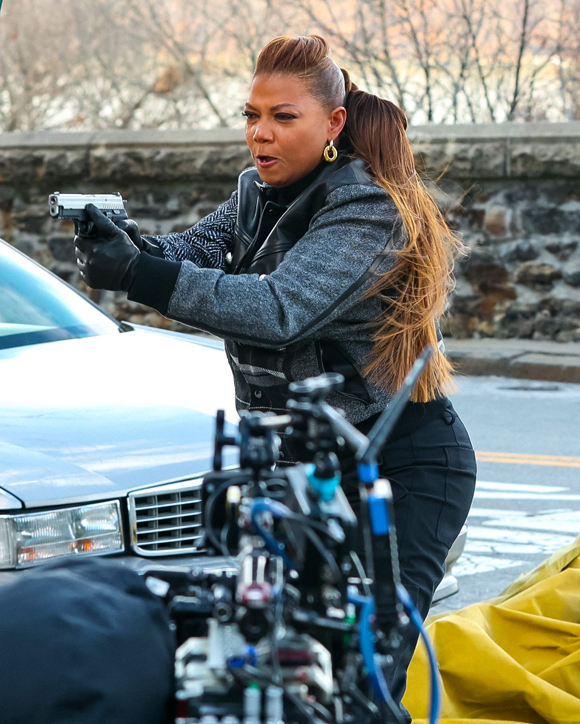 Queen Latifah on the set of The Equalizer in January 2022