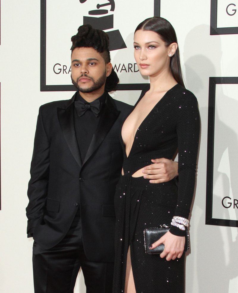 The Weeknd and Bella Hadid at the 2016 Grammys