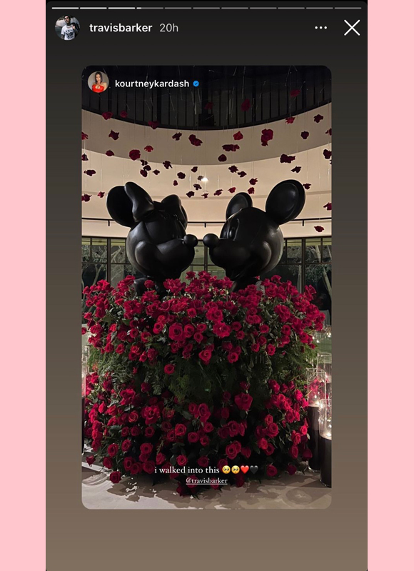travis barker, kourtney kardashian: travis' lavish valentines day surprise for kourtney instagram story