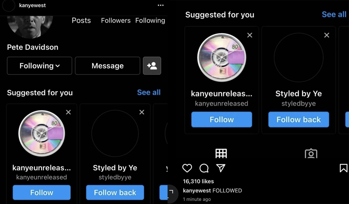 Uh My oh my... Kanye West Follows Pete Davidson's Instagram Account! 