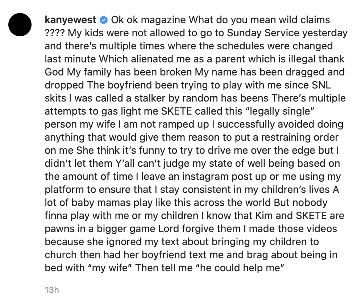 Kanye West Denies Lying About Seeing His Kids, Explains He Feels 'Alienated' As A Parent After They Couldn't Go To Sunday Service